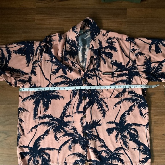 Pink and Blue Casual Button Down Shirt with Tropical Print - Picture 5 of 7